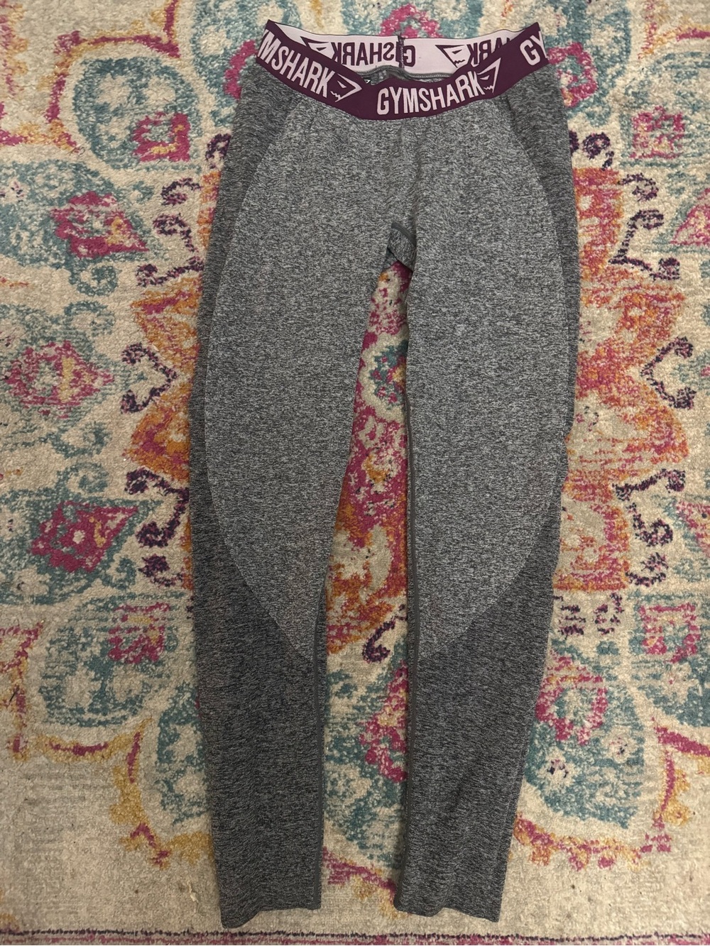 Gymshark Flex Leggings Gray Burgundy Knit Seamless High Waist Athletic Pants L